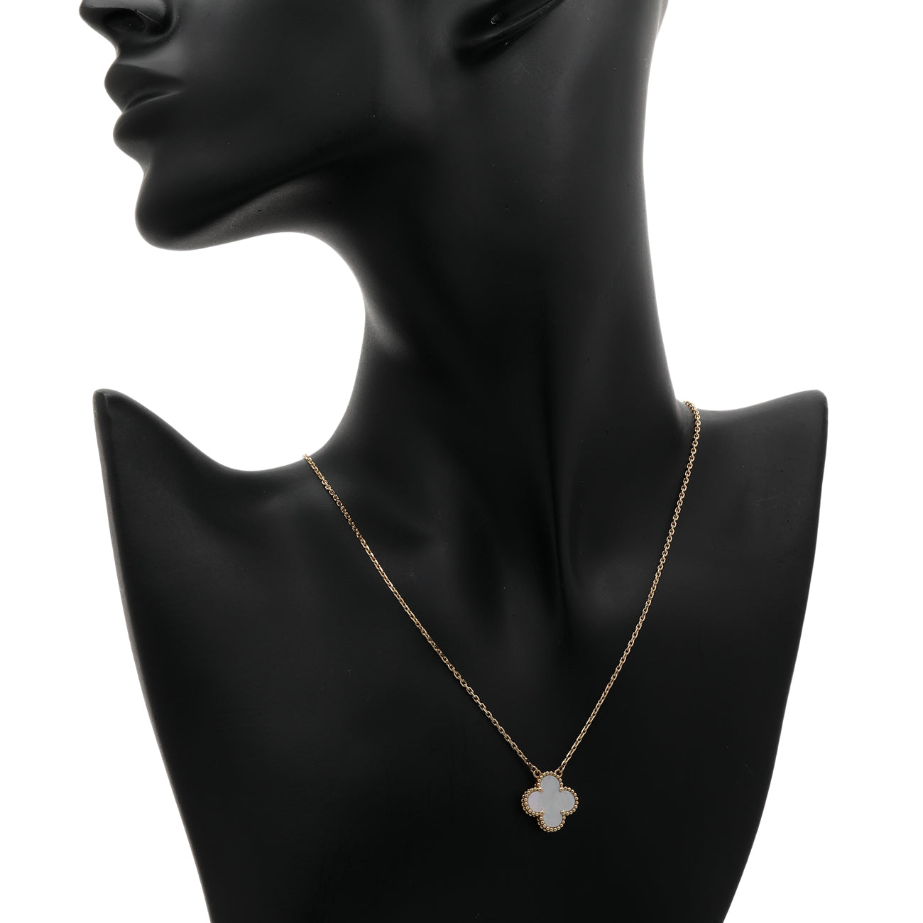 Exclusive Van Cleef & Arpels 18K Yellow Gold Mother of Pearl Vintage Alhambra Pendant Necklace — Top View