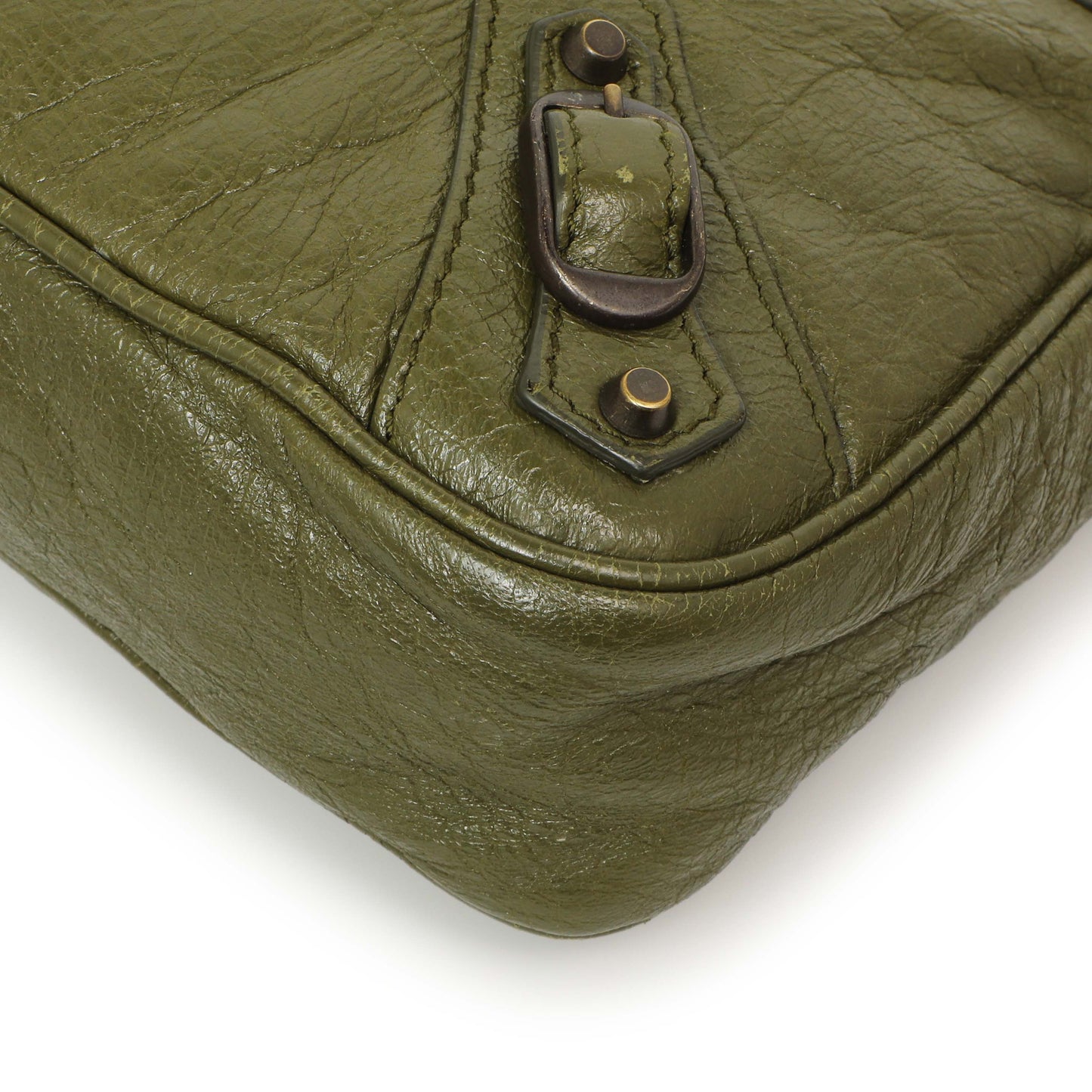 Exclusive Balenciaga Olive Agneau Classic Hip — Detail View