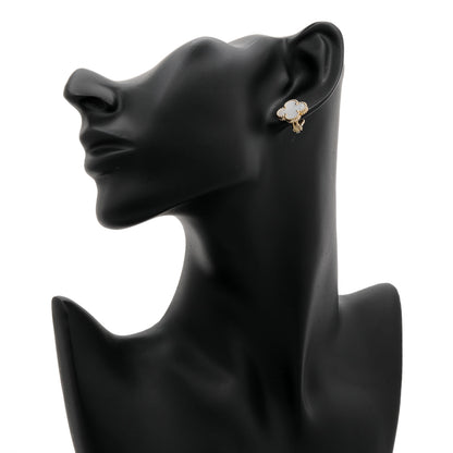 Exclusive Van Cleef & Arpels 18K Yellow Gold Mother of Pearl Vintage Alhambra Earrings — Back View