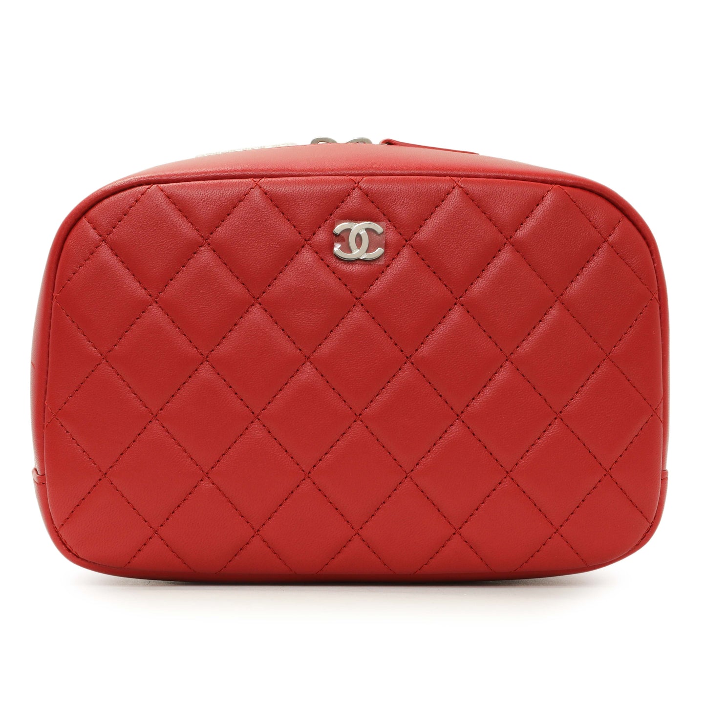 Exclusive Chanel Red Quilted Lambskin Curvy Pouch Cosmetic Case — Front View