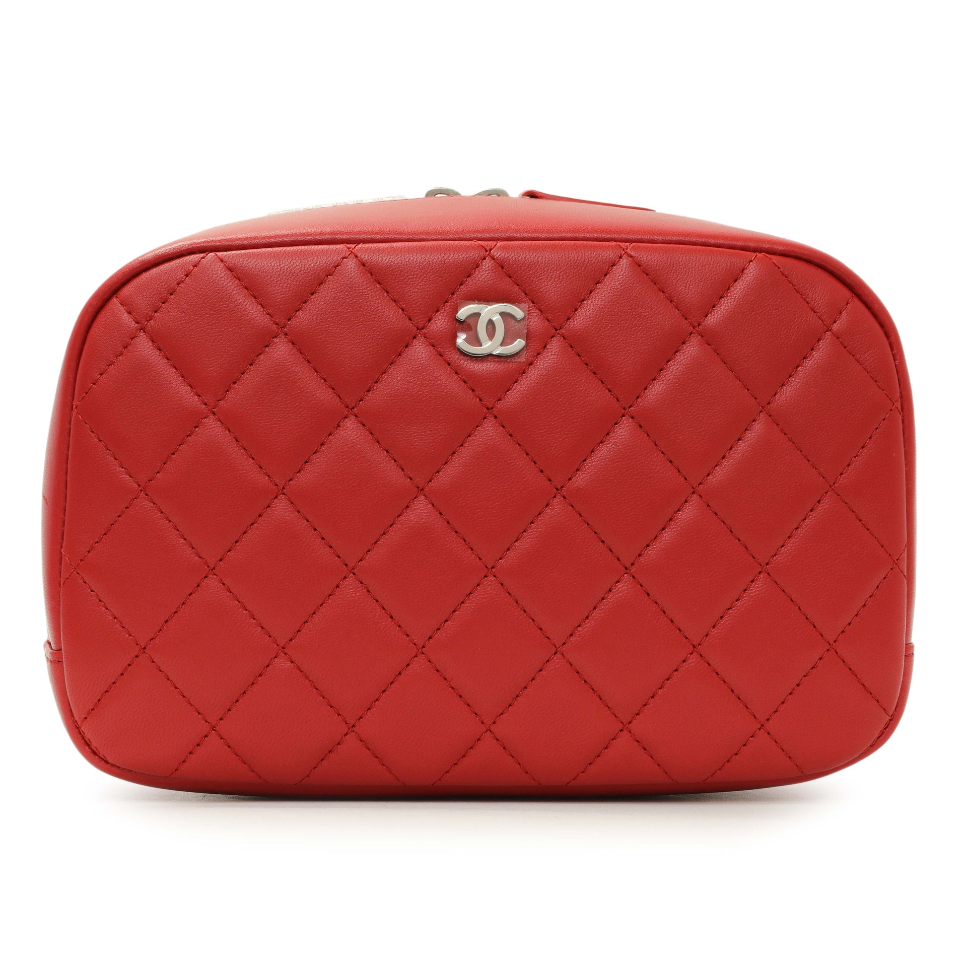 Exclusive Chanel Red Quilted Lambskin Curvy Pouch Cosmetic Case — Front View