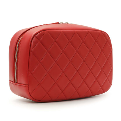 Exclusive Chanel Red Quilted Lambskin Curvy Pouch Cosmetic Case — Side View