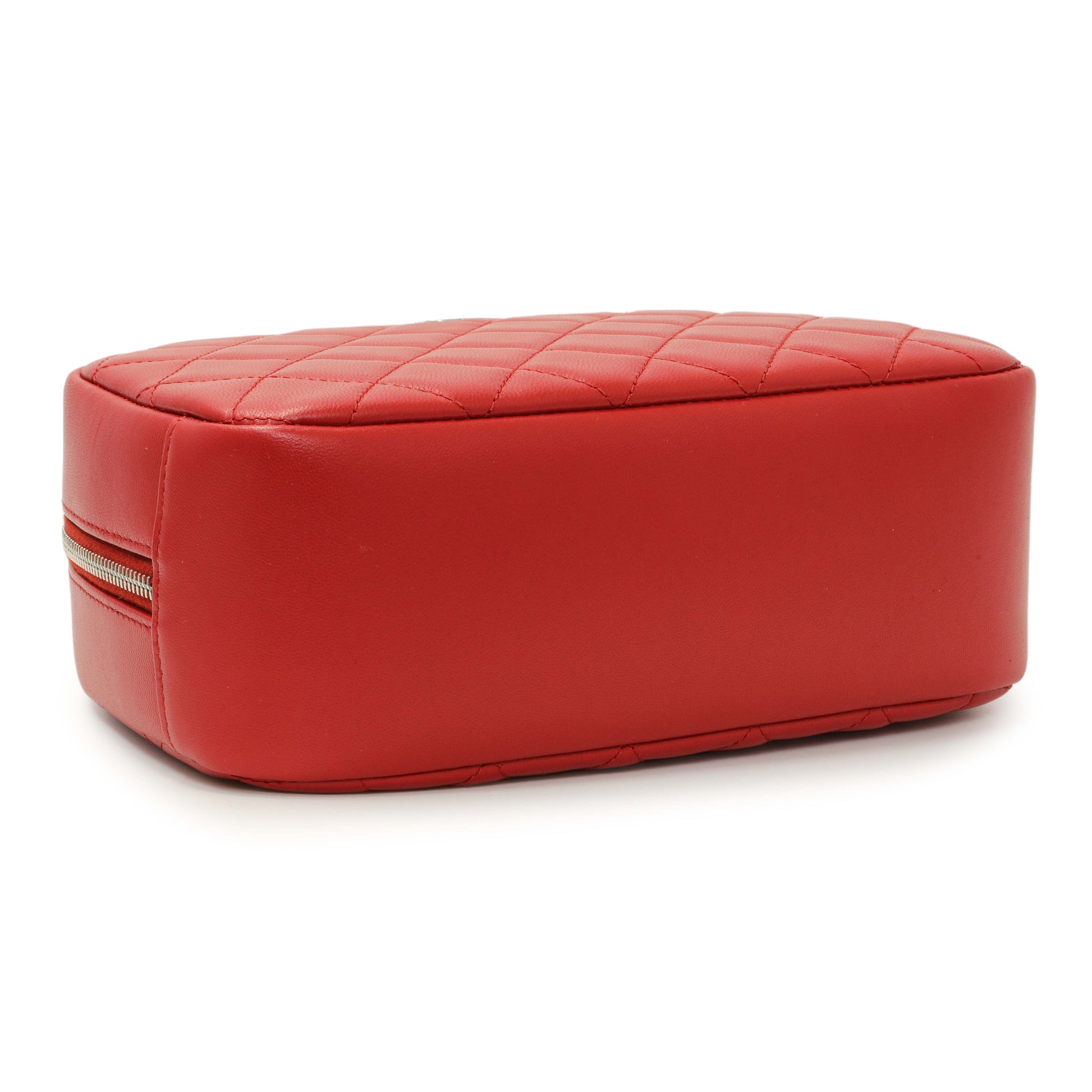 Exclusive Chanel Red Quilted Lambskin Curvy Pouch Cosmetic Case — Back View
