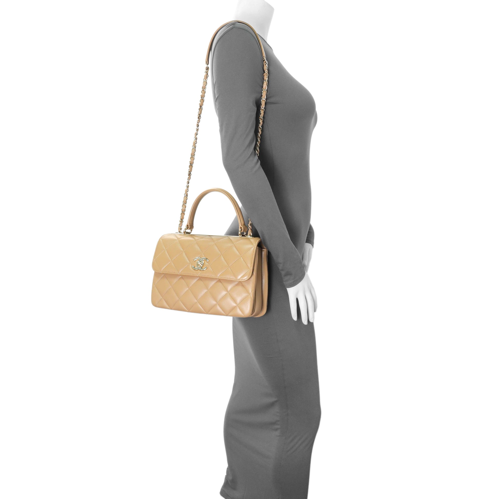 Exclusive Chanel Beige Lambskin Quilted Small Trendy CC Dual Handle Flap Bag — Alternate View 8
