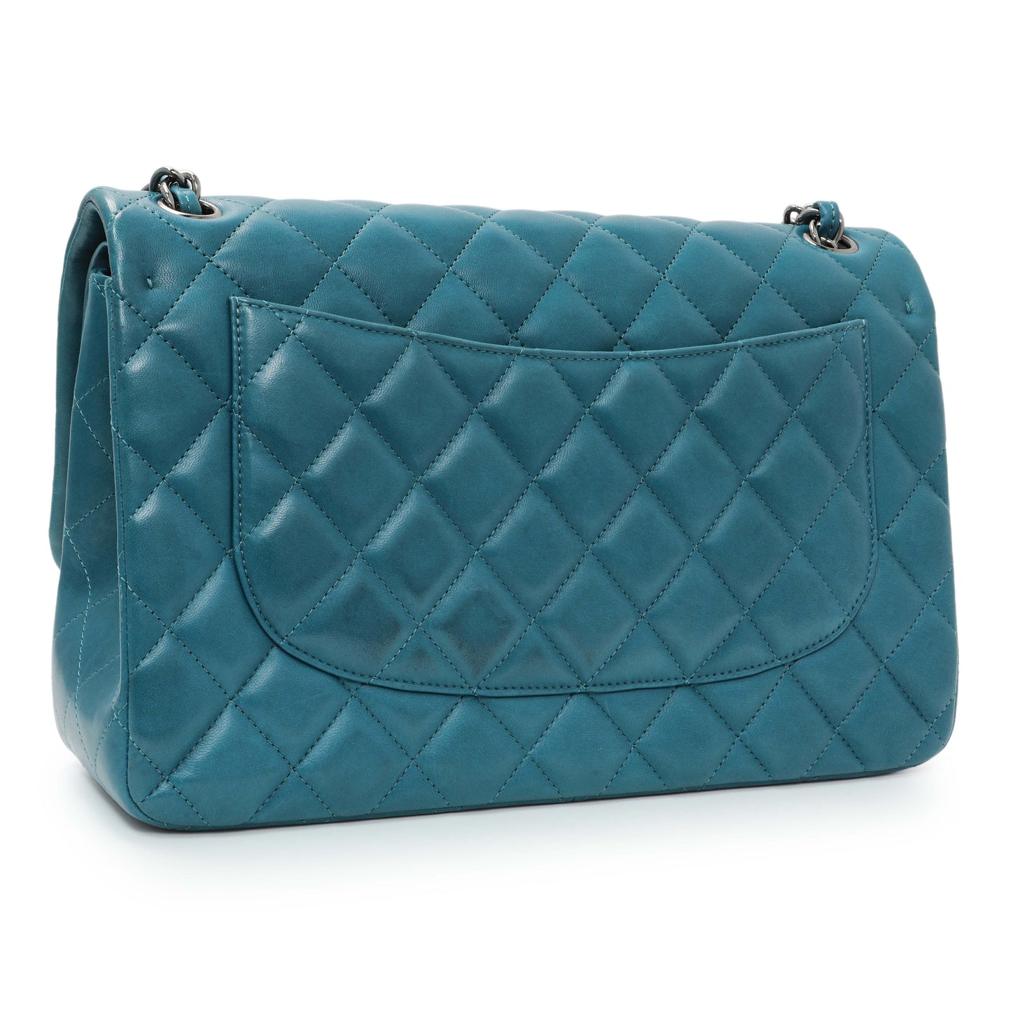 Exclusive Chanel Teal Quilted Lambskin Jumbo Classic Double Flap — Side View