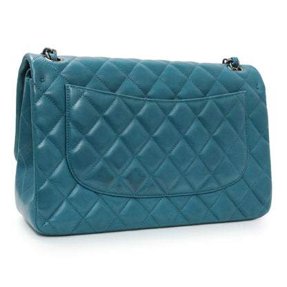 Exclusive Chanel Teal Quilted Lambskin Jumbo Classic Double Flap — Side View