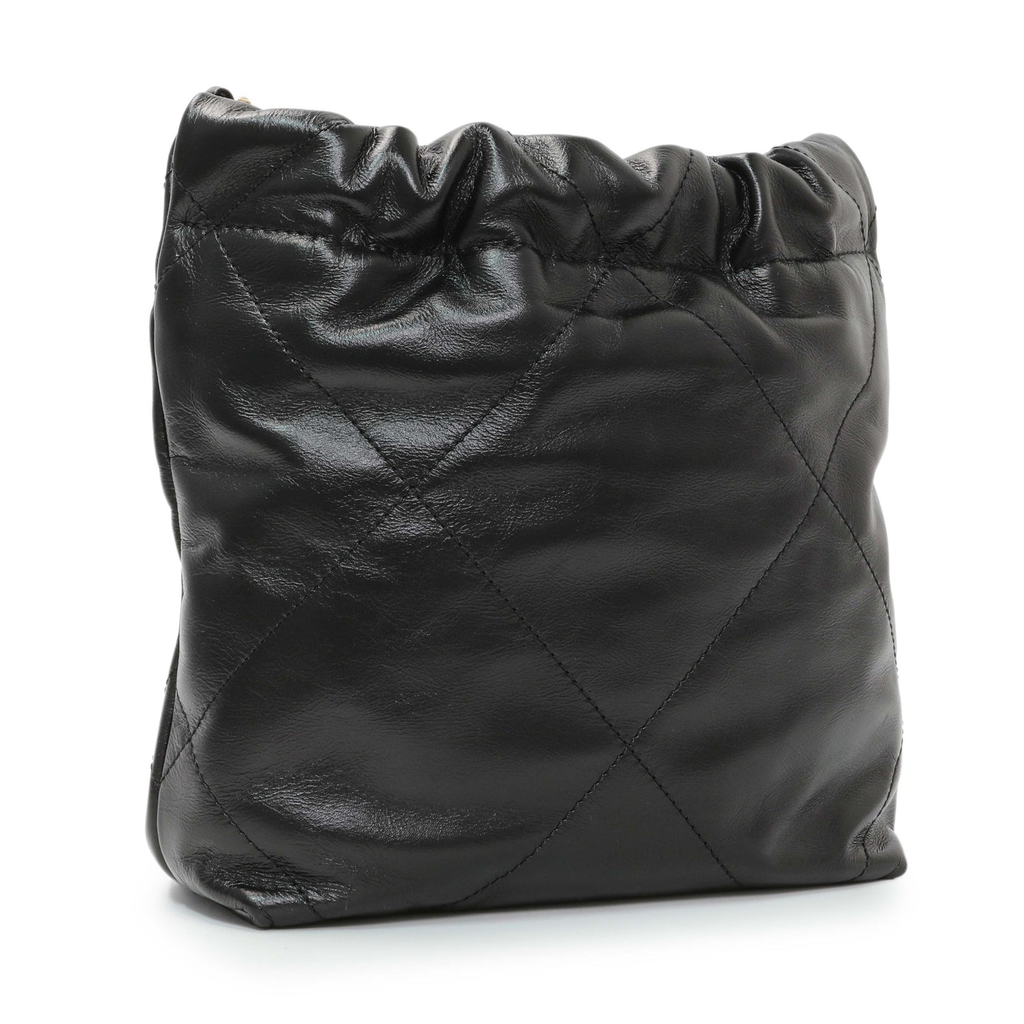 Exclusive Chanel Black Shiny Calfskin Quilted Mini Chanel 22 — Side View
