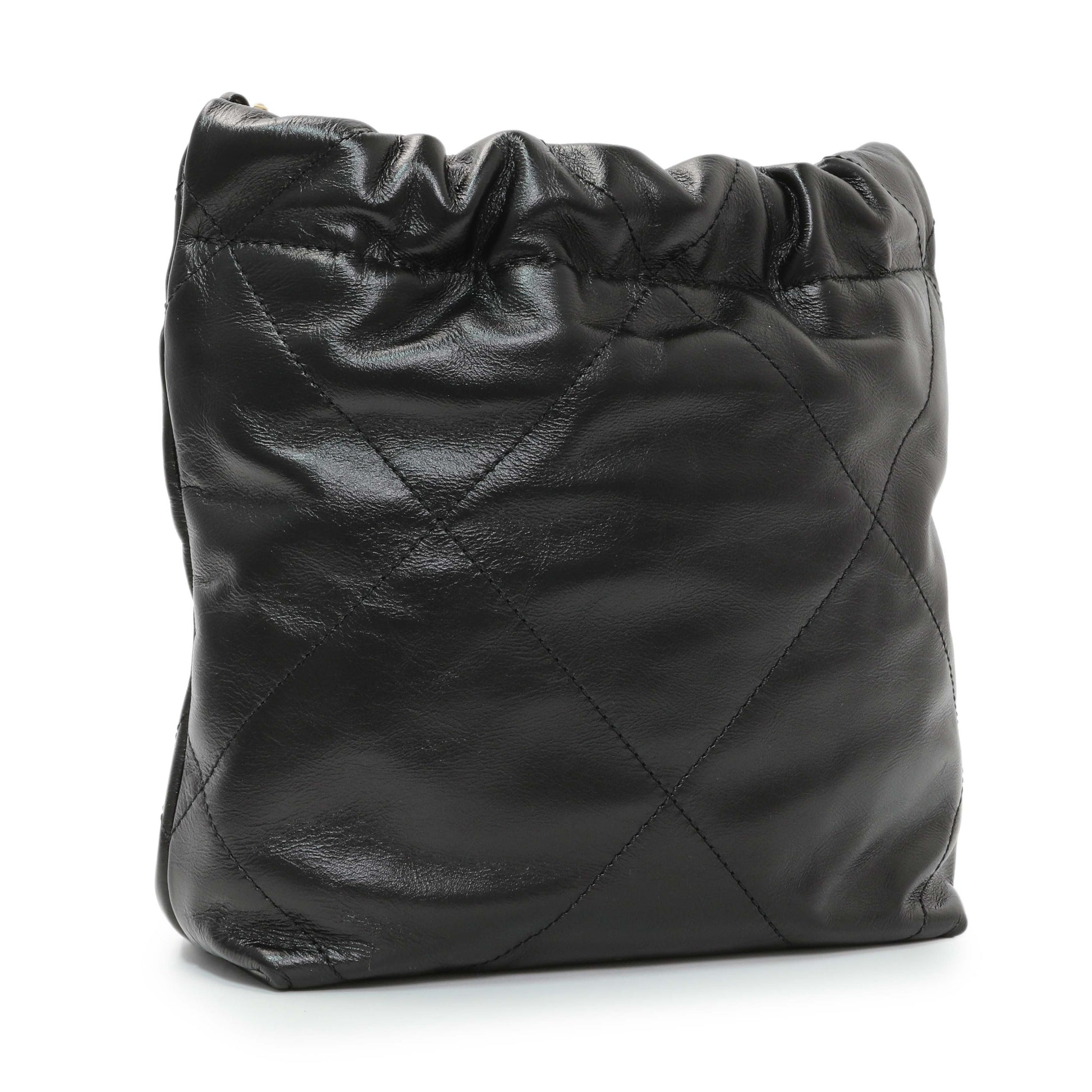 Exclusive Chanel Black Shiny Calfskin Quilted Mini Chanel 22 — Side View