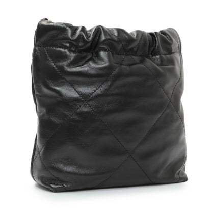 Exclusive Chanel Black Shiny Calfskin Quilted Mini Chanel 22 — Side View
