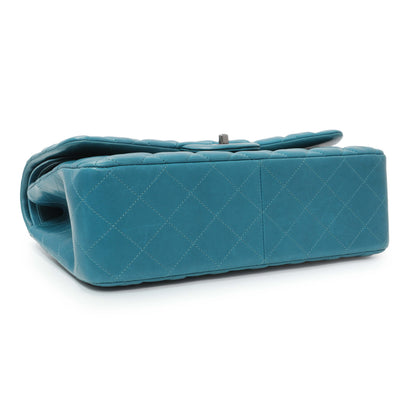 Exclusive Chanel Teal Quilted Lambskin Jumbo Classic Double Flap — Back View