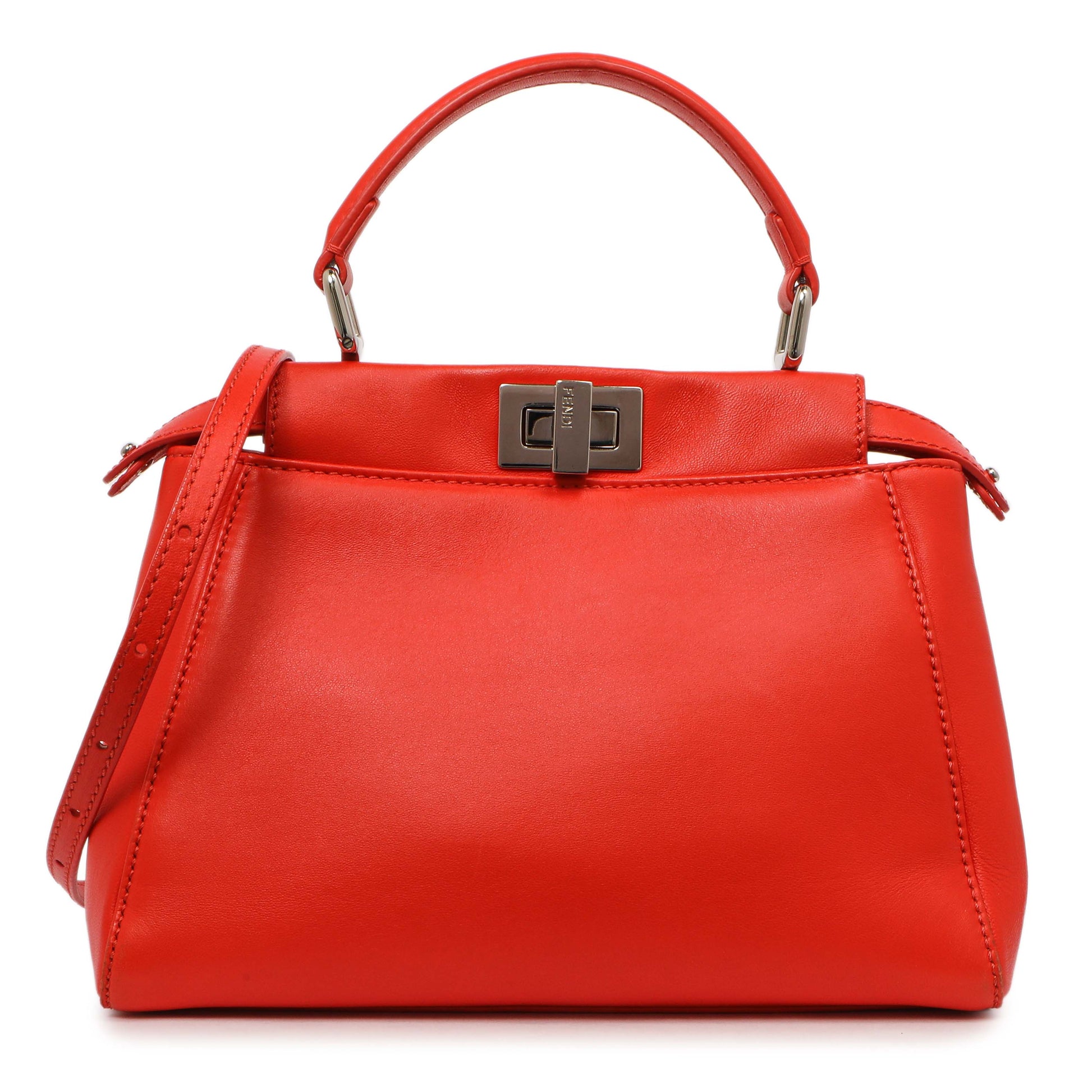 Exclusive Fendi Papavero Nappa Mini Peekaboo Iconic Satchel — Front View