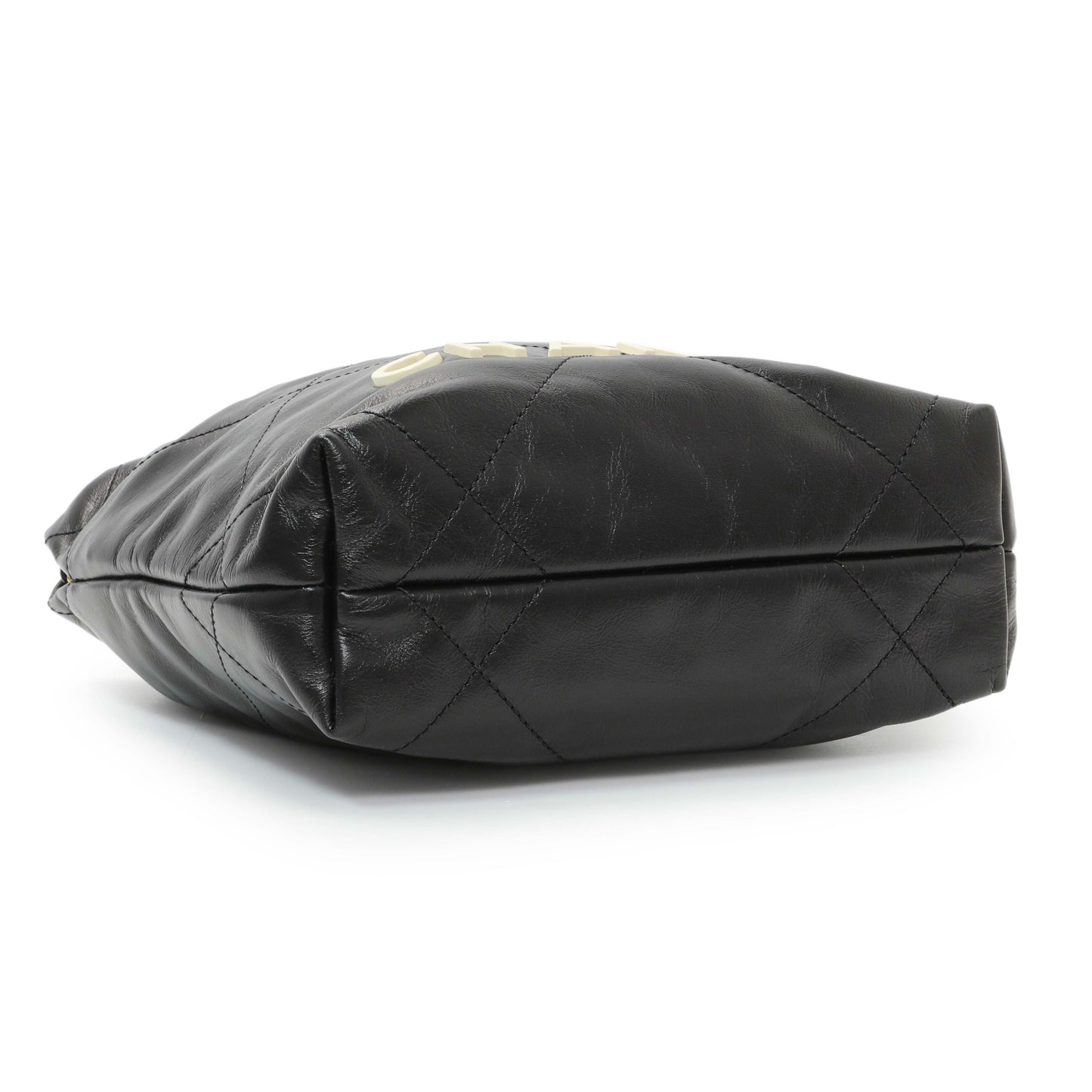 Exclusive Chanel Black Shiny Calfskin Quilted Mini Chanel 22 — Back View