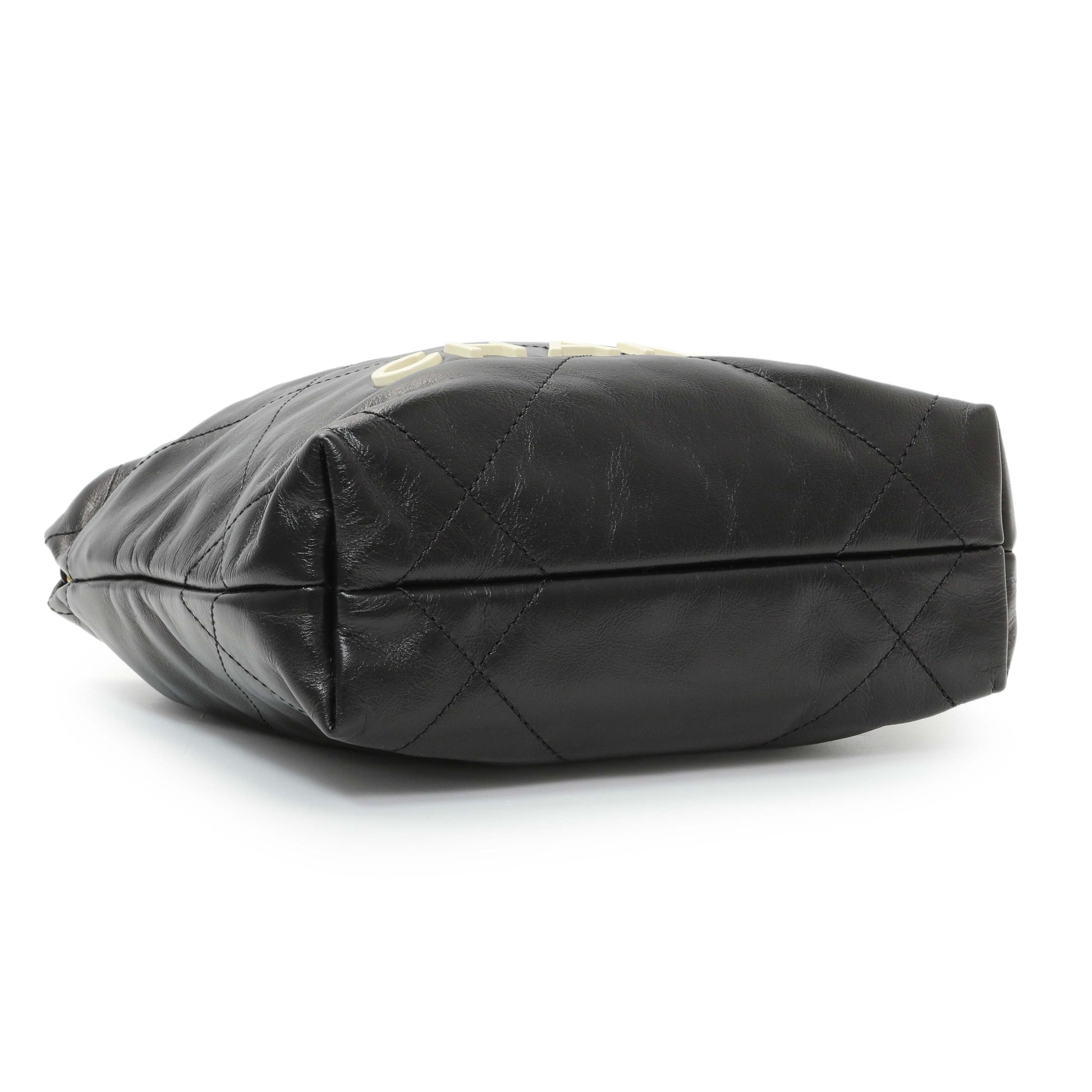 Exclusive Chanel Black Shiny Calfskin Quilted Mini Chanel 22 — Back View