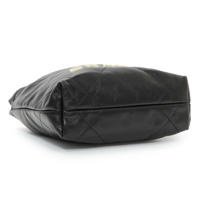 Exclusive Chanel Black Shiny Calfskin Quilted Mini Chanel 22 — Back View