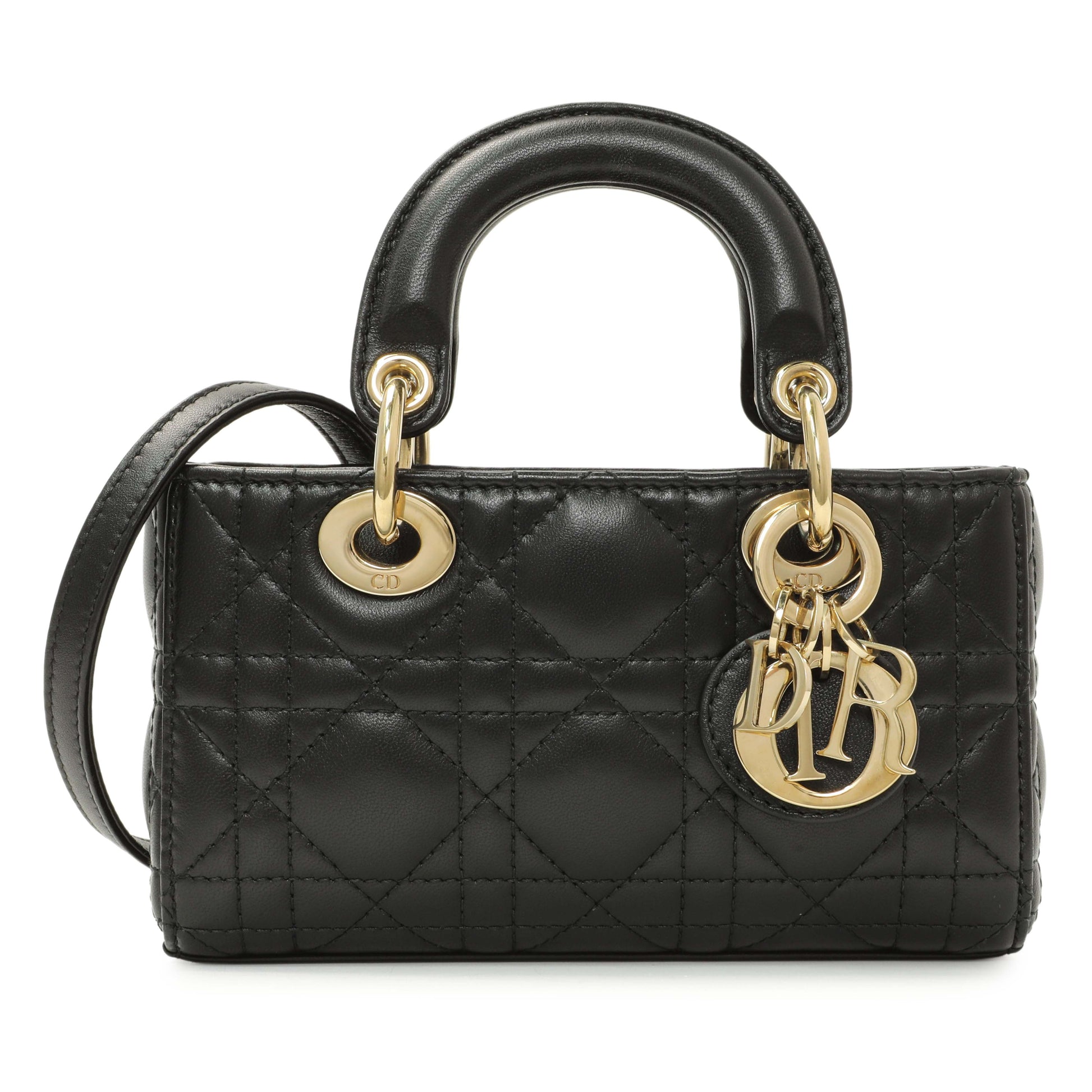 Exclusive Christian Dior Black Lambskin Cannage Micro Lady D-Joy — Front View