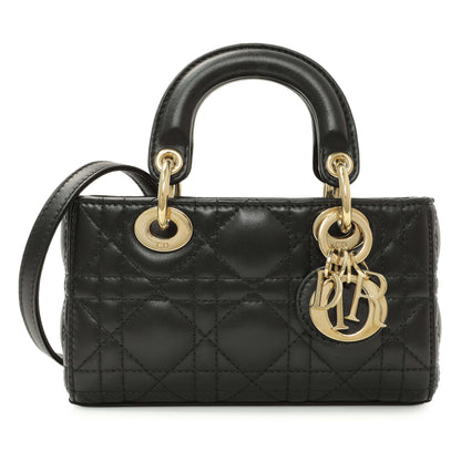 Exclusive Christian Dior Black Lambskin Cannage Micro Lady D-Joy — Front View