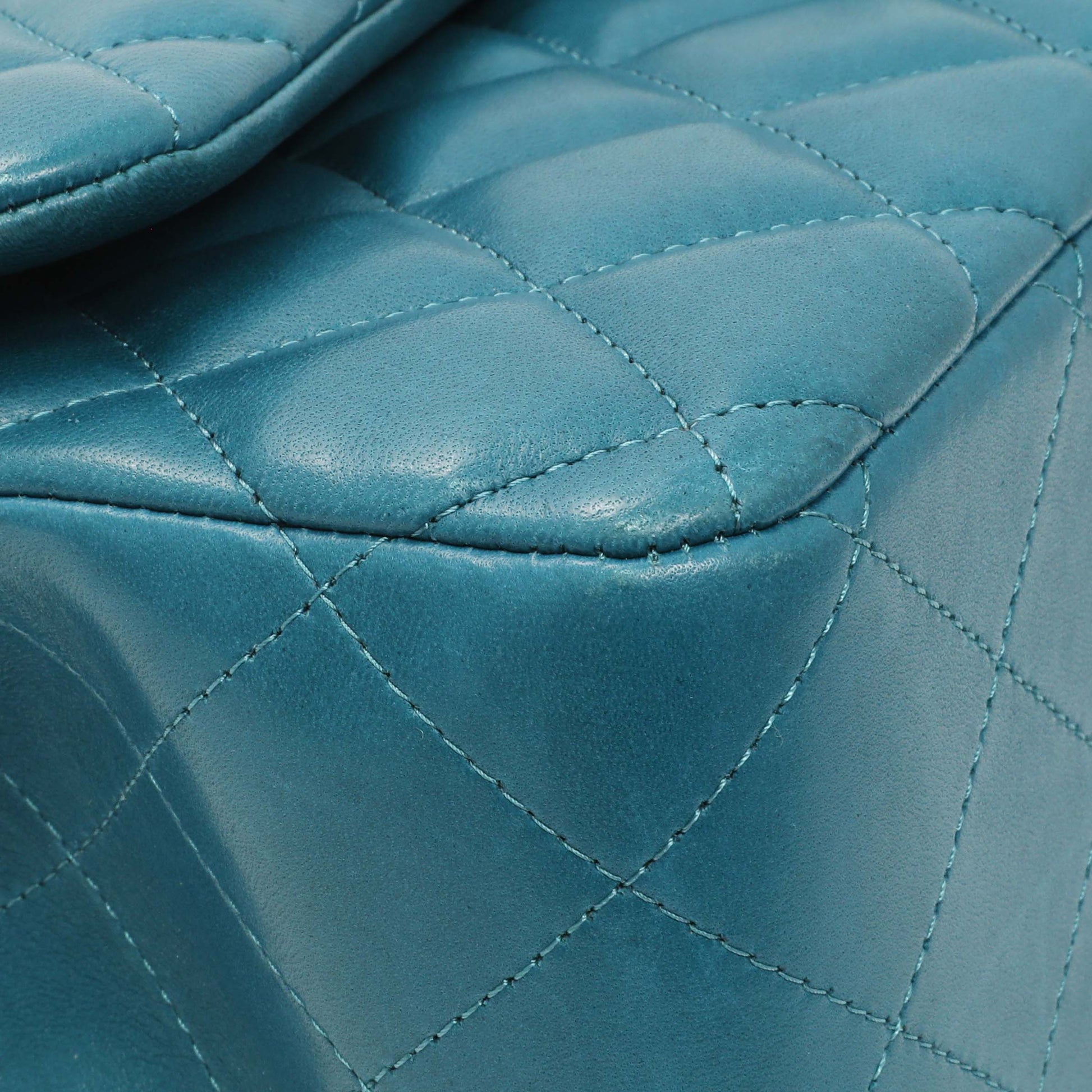 Exclusive Chanel Teal Quilted Lambskin Jumbo Classic Double Flap — Top View