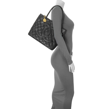 Exclusive Chanel Black Quilted Caviar Medallion Tote — Alternate View 7