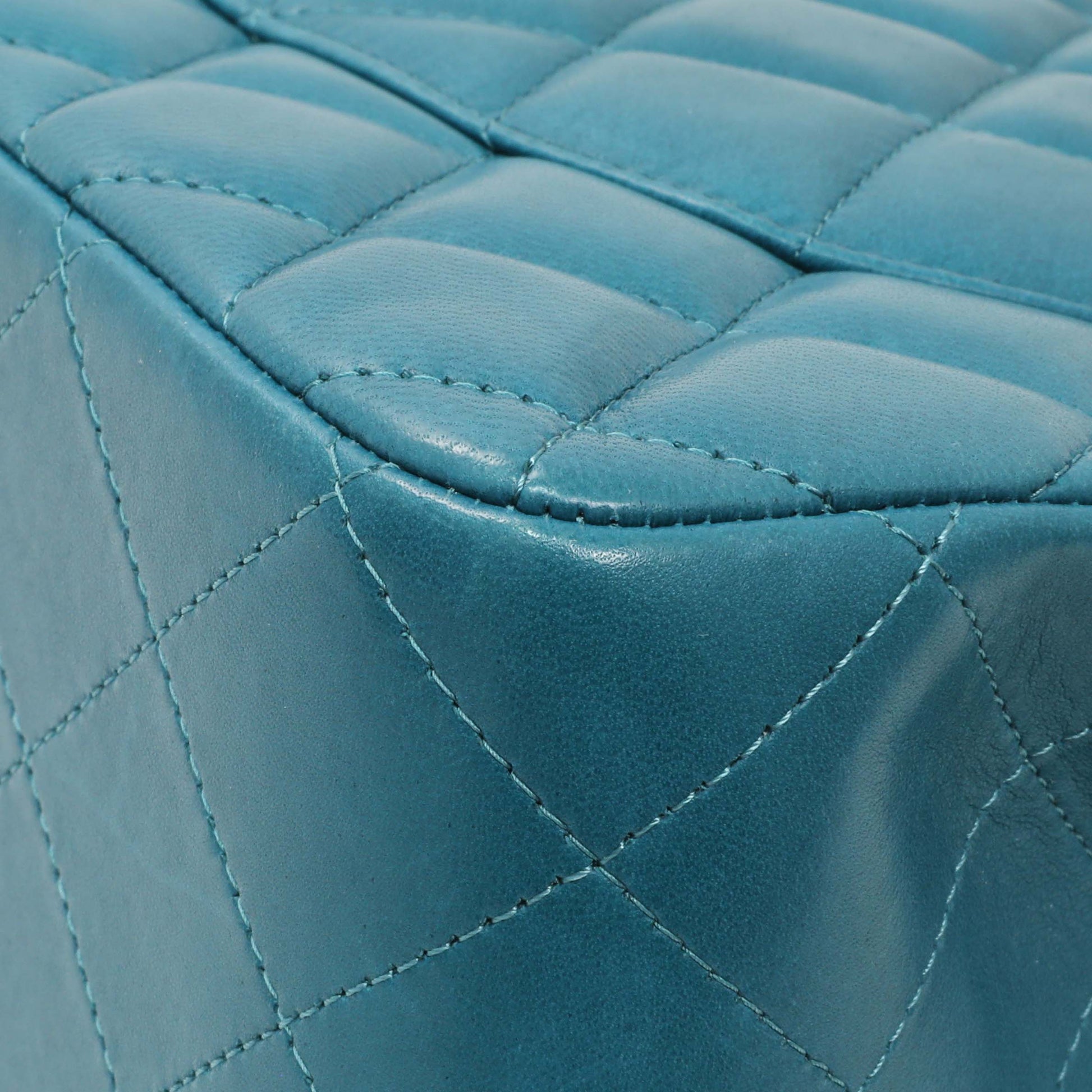 Exclusive Chanel Teal Quilted Lambskin Jumbo Classic Double Flap — Alternate View 7