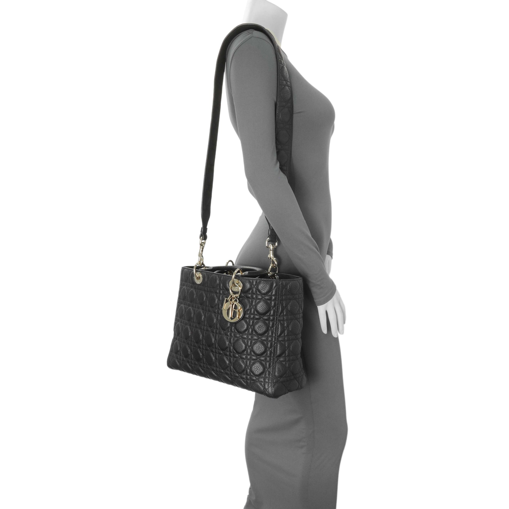 Exclusive Christian Dior Black Grained Calfskin Cannage Large Supple Lady Dior Bag — Alternate View 7