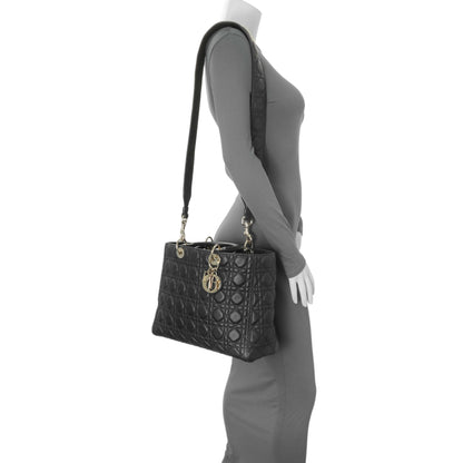 Exclusive Christian Dior Black Grained Calfskin Cannage Large Supple Lady Dior Bag — Alternate View 7
