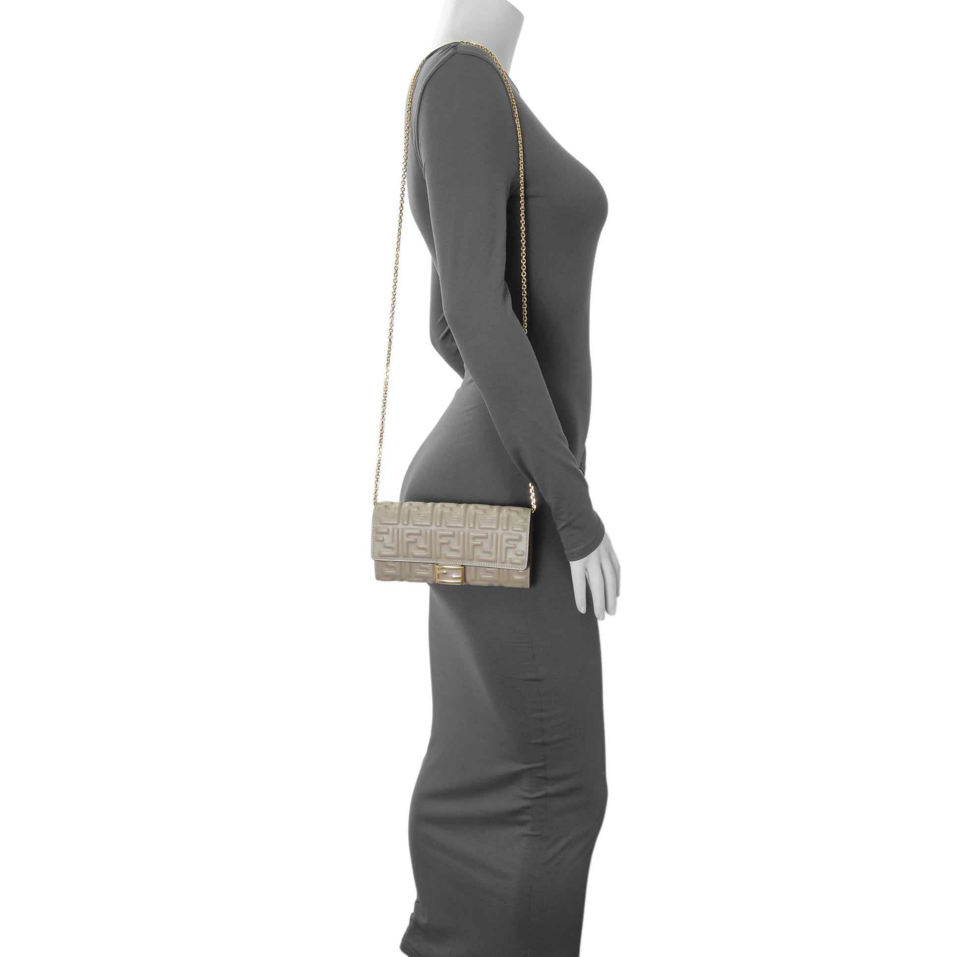 Exclusive Fendi Grey Nappa Matisse FF Embossed Continental Wallet On Chain — Alternate View 7