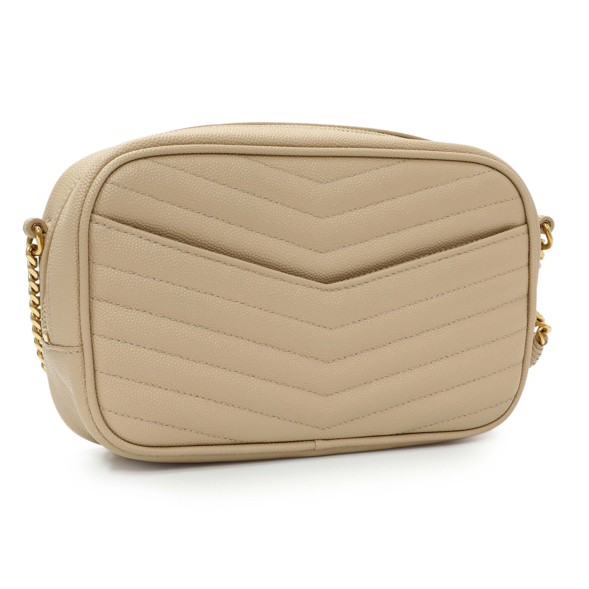 Exclusive Saint Laurent Dark Beige Grain De Poudre Matelasse Monogram Mini Lou Camera Bag — Side View
