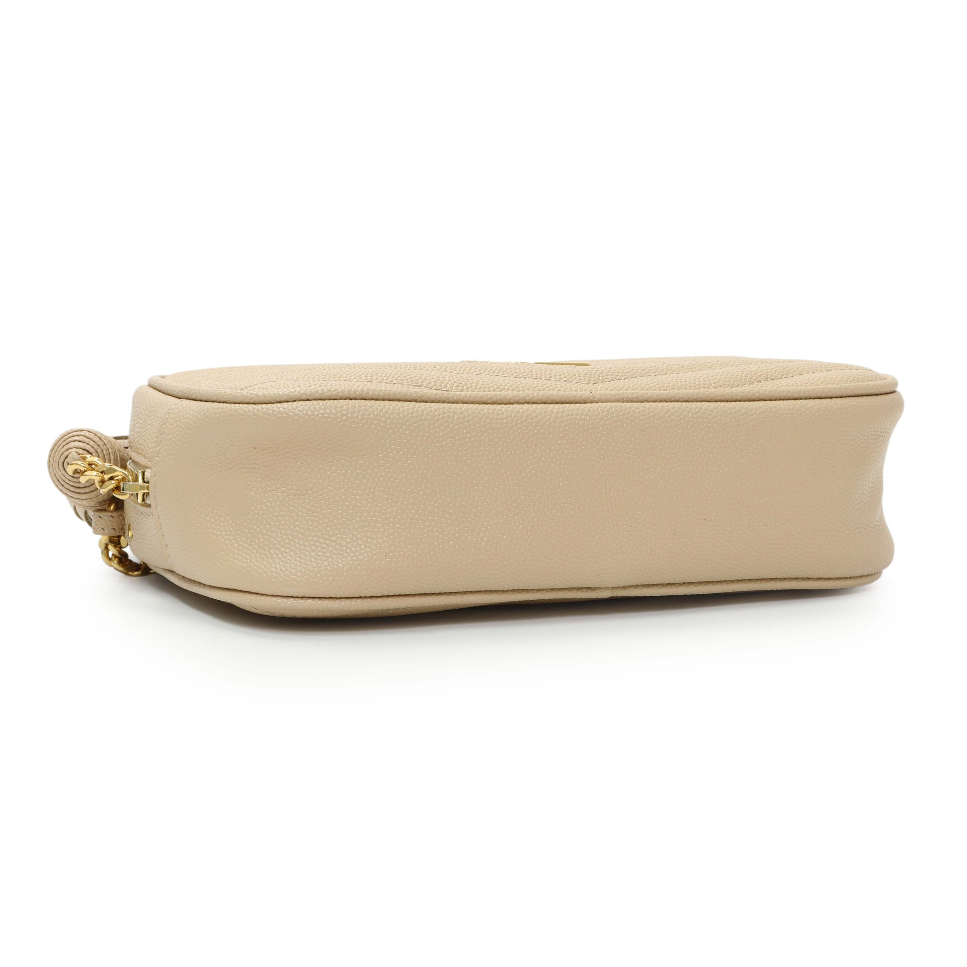 Exclusive Saint Laurent Dark Beige Grain De Poudre Matelasse Monogram Mini Lou Camera Bag — Back View