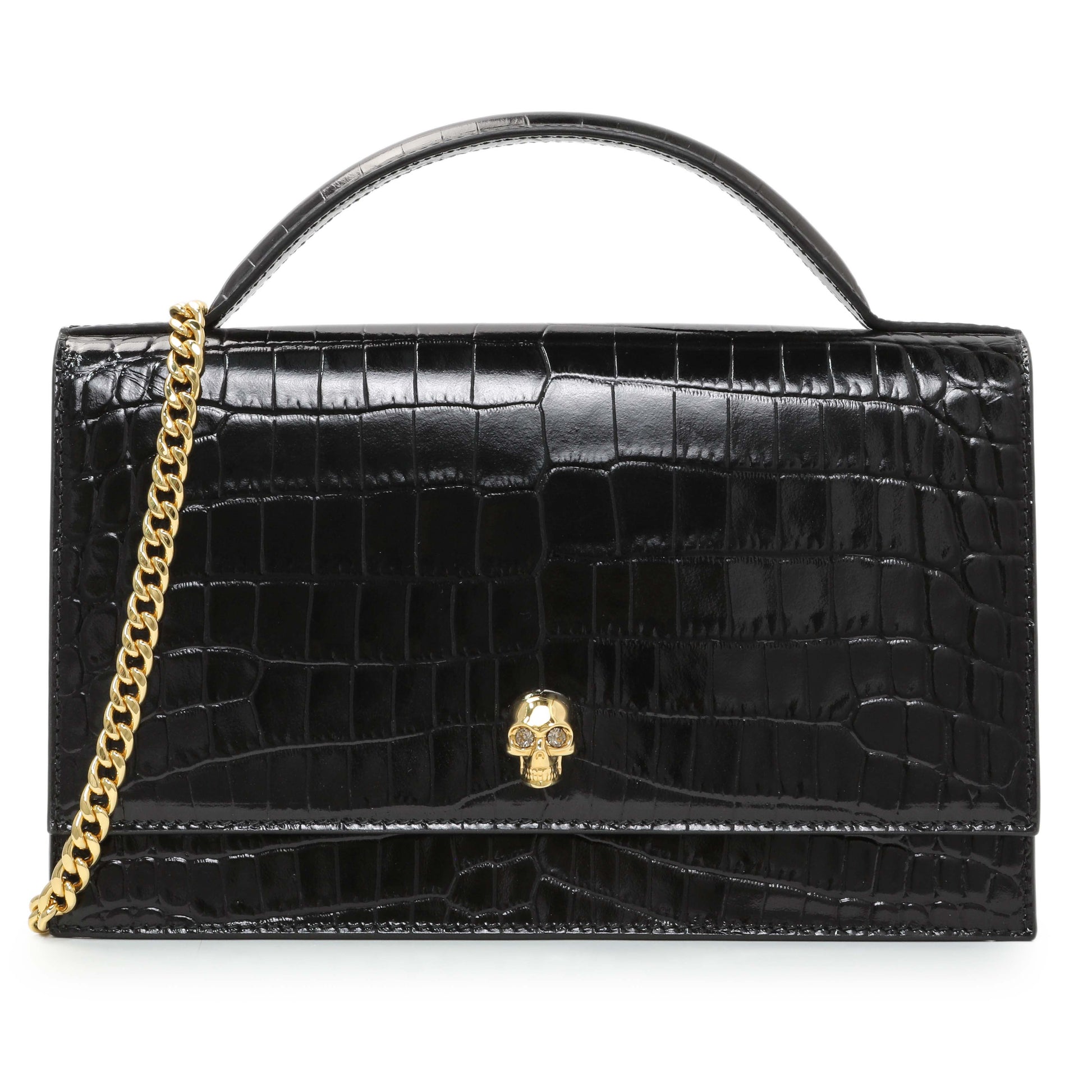 Exclusive Alexander McQueen Skull Embellished Embossed Top Handle Bag — Front View
