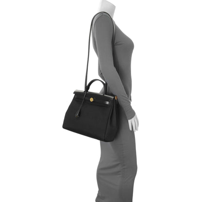 Exclusive Hermes Black Military Toile Vache Hunter Herbag Zip Retourne 31 PM — Alternate View 8