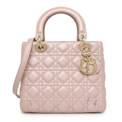 Exclusive Christian Dior Lotus Metallic Lambskin Cannage Medium Lady Dior — Front View