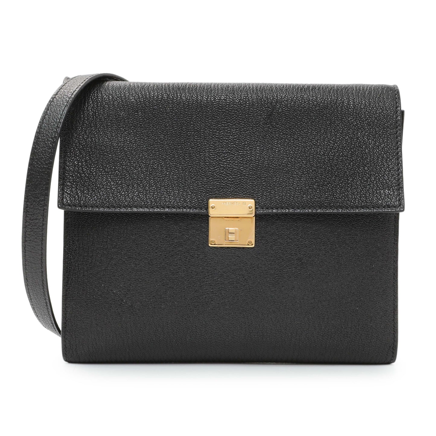 Exclusive Hermes Black Chèvre Mysore Clic 16 — Front View