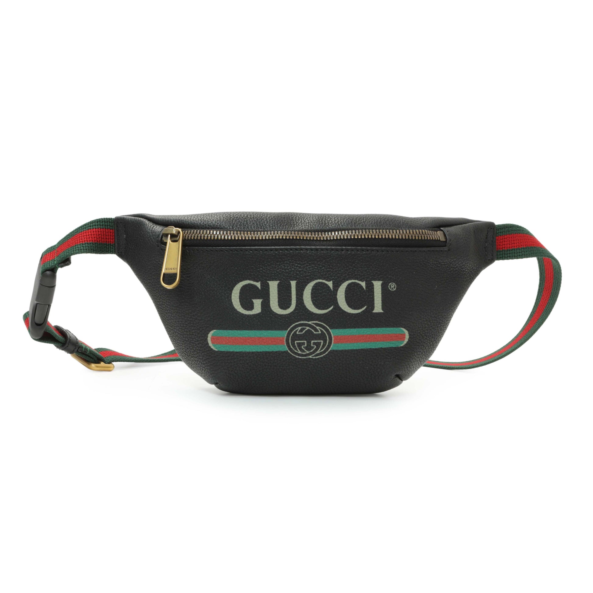 Exclusive Gucci Black Grained Calfskin Small Logo Belt Bag — Front View