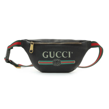Exclusive Gucci Black Grained Calfskin Small Logo Belt Bag — Front View