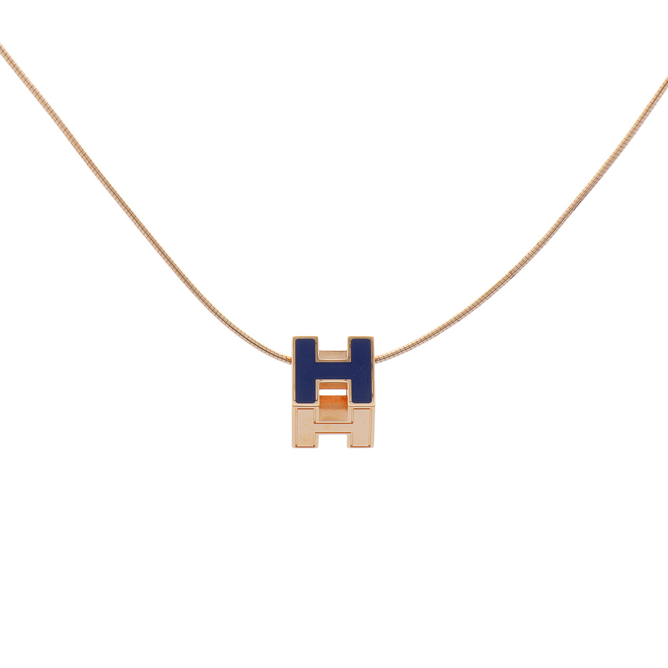 Exclusive Hermes Lacquered Cage d'H Pendant Necklace — Front View