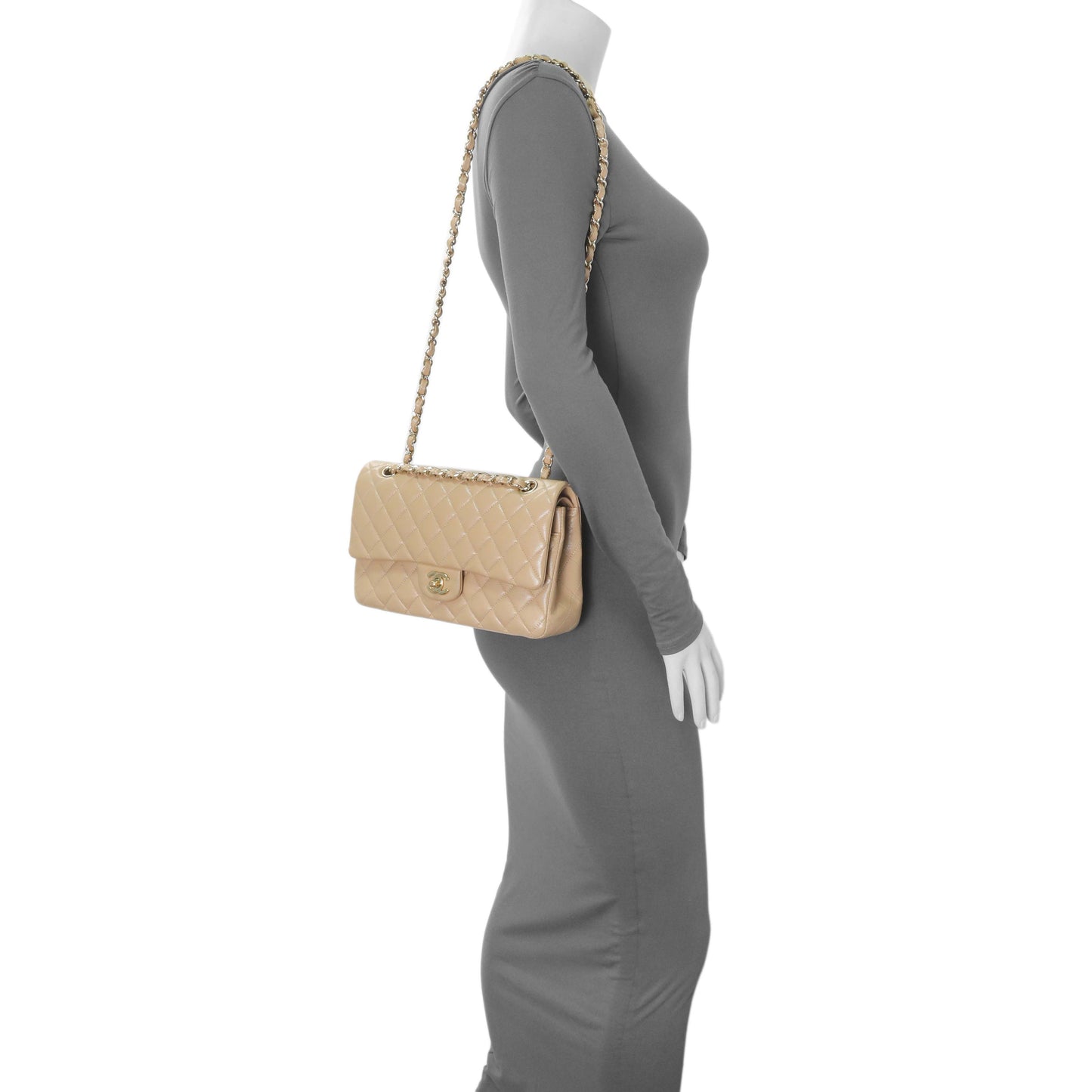 Exclusive Chanel Beige Quilted Caviar Medium Double Flap — Alternate View 12