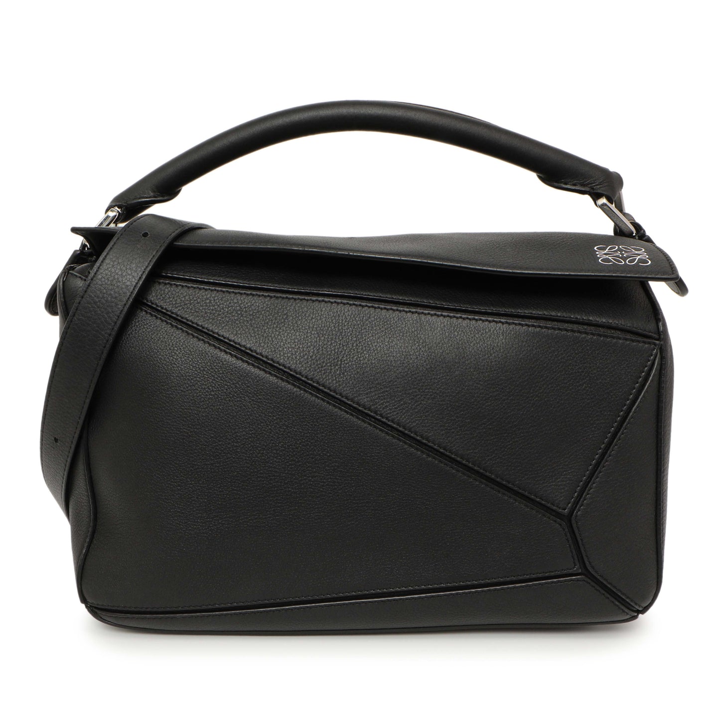 Exclusive Loewe Black Calfskin Medium Puzzle Bag — Front View