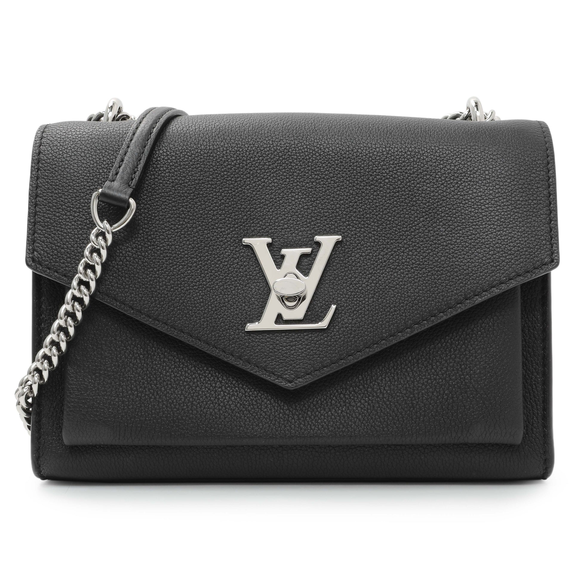 Exclusive Louis Vuitton Black Soft Calfskin Mylockme Chain Bag — Front View