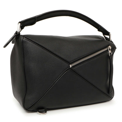 Exclusive Loewe Black Calfskin Medium Puzzle Bag — Side View
