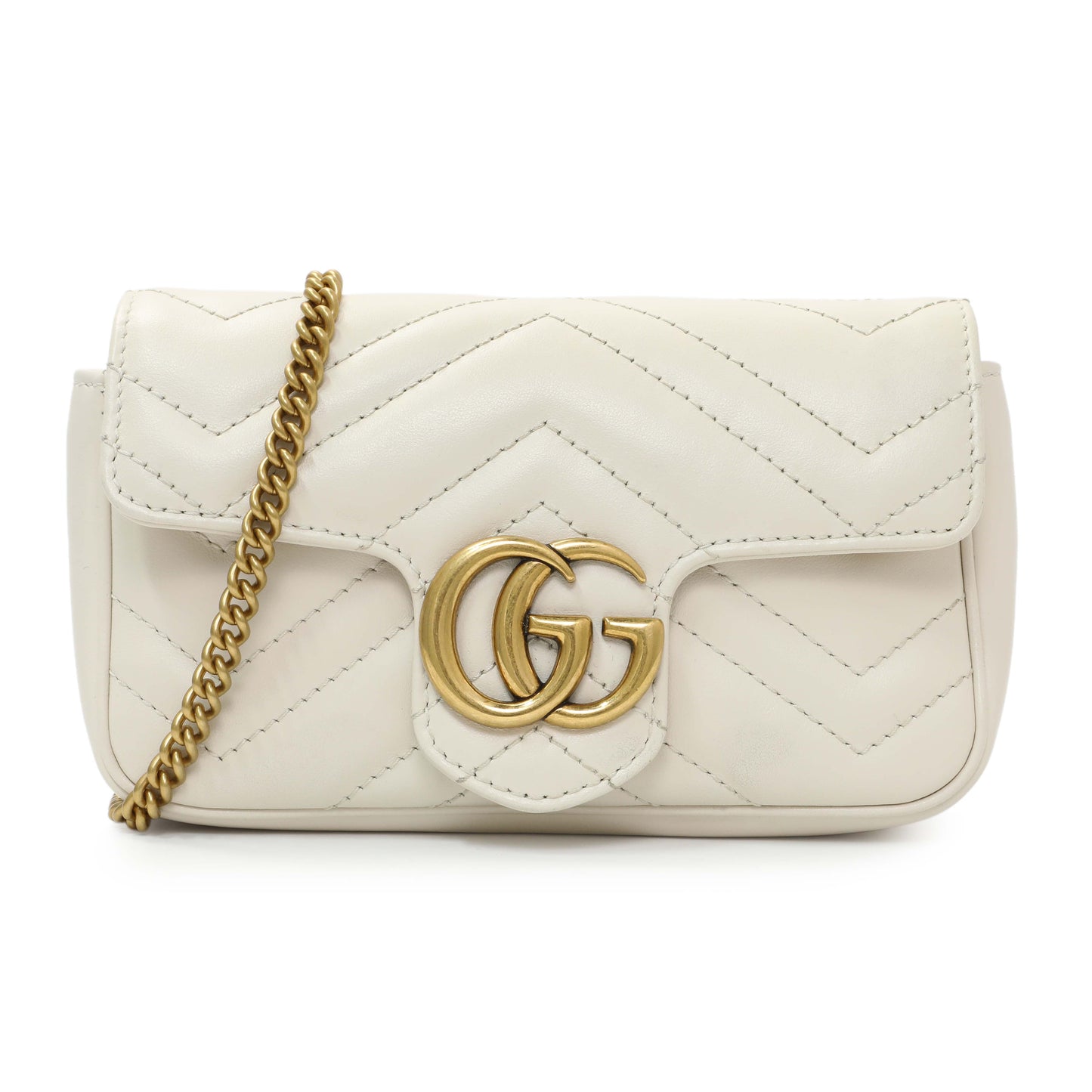 Exclusive Gucci White Calfskin Matelasse Super Mini GG Marmont Shoulder Bag — Front View