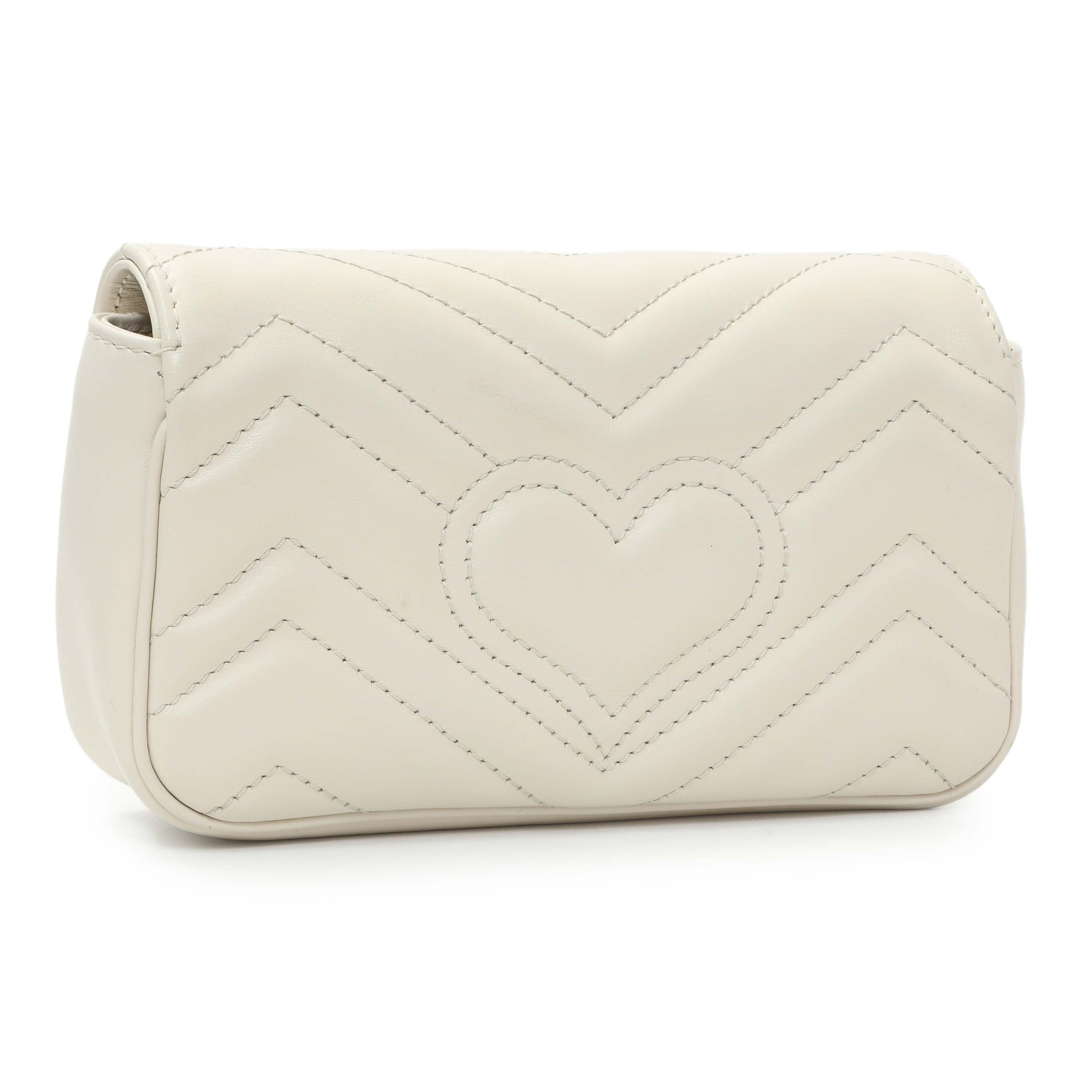 Exclusive Gucci White Calfskin Matelasse Super Mini GG Marmont Shoulder Bag — Side View