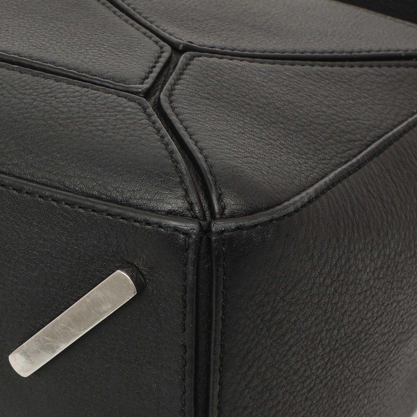 Exclusive Loewe Black Calfskin Medium Puzzle Bag — Detail View