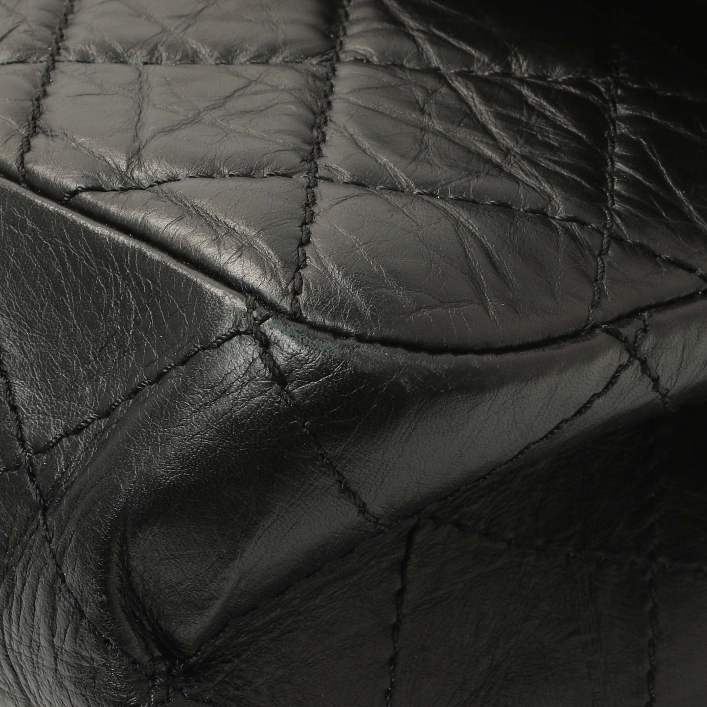 Exclusive Chanel Black Quilted Aged Calfskin 2.55 Reissue 227 Flap — Detail View