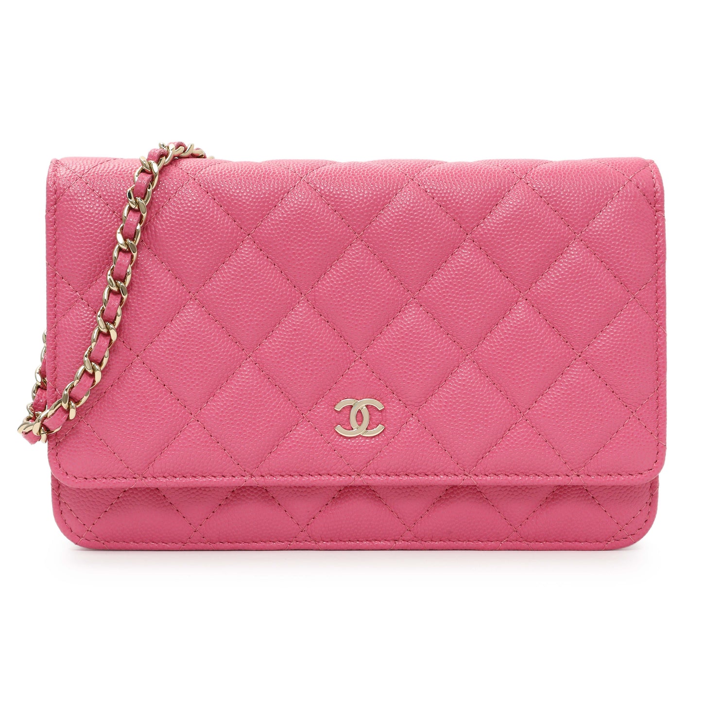 Exclusive Chanel Pink Caviar Wallet on Chain — Front View