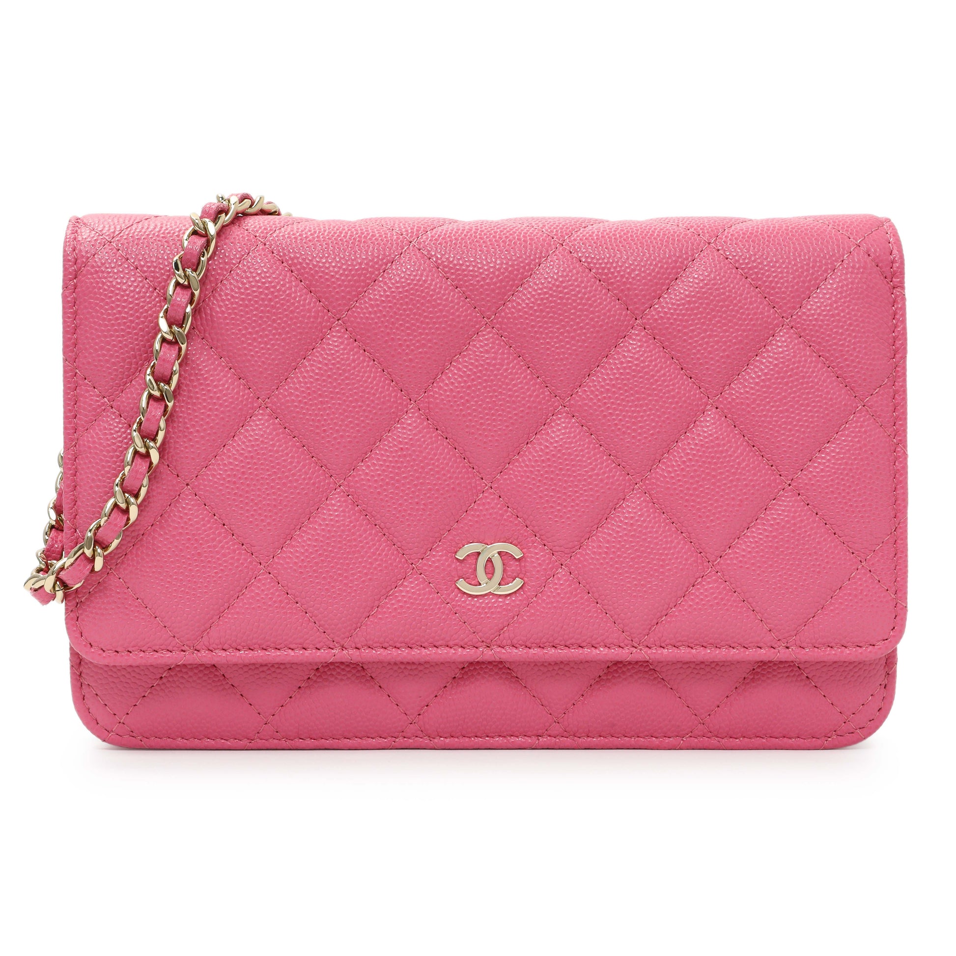 Exclusive Chanel Pink Caviar Wallet on Chain — Front View