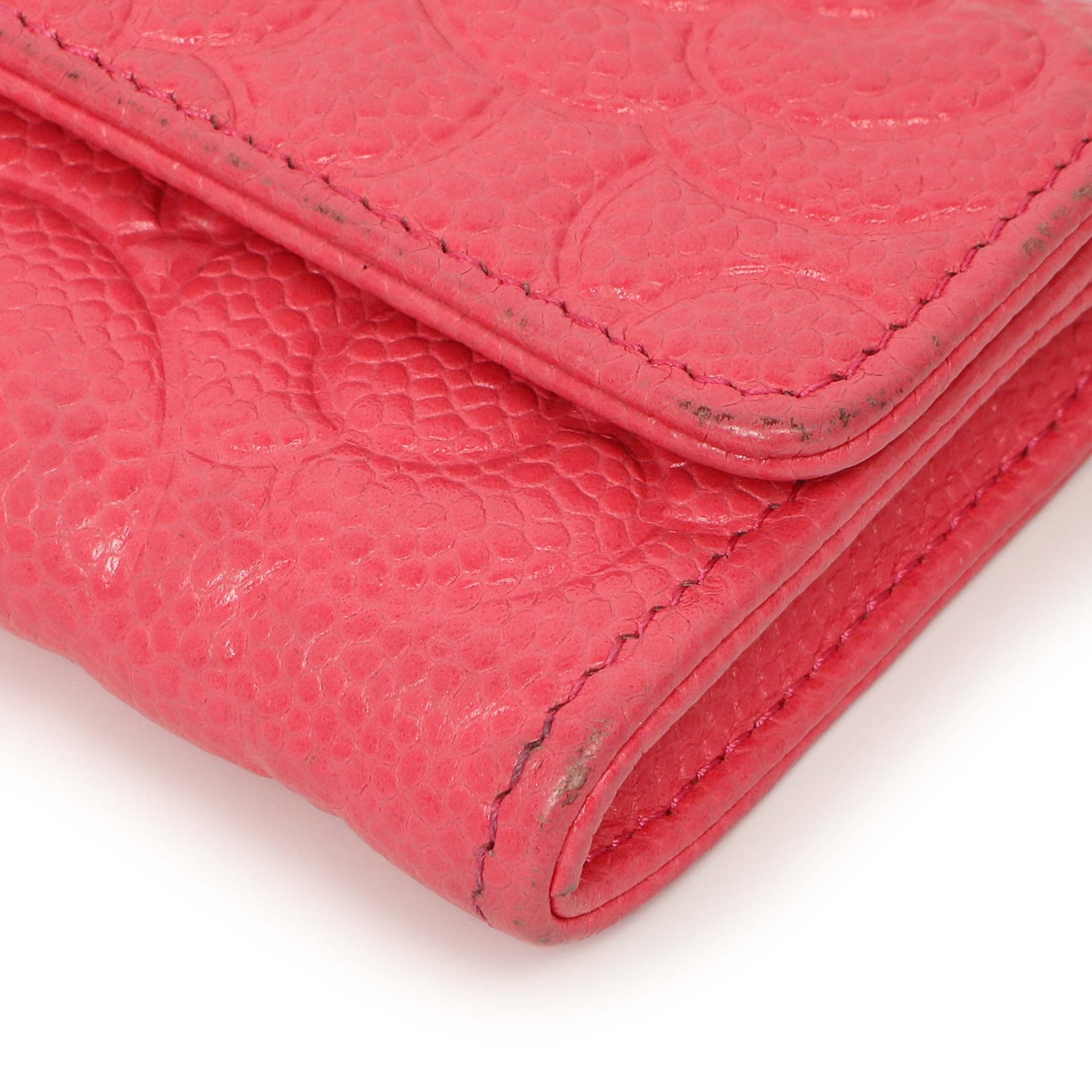 Exclusive Chanel Pink Caviar Camellia Card Holder — Detail View