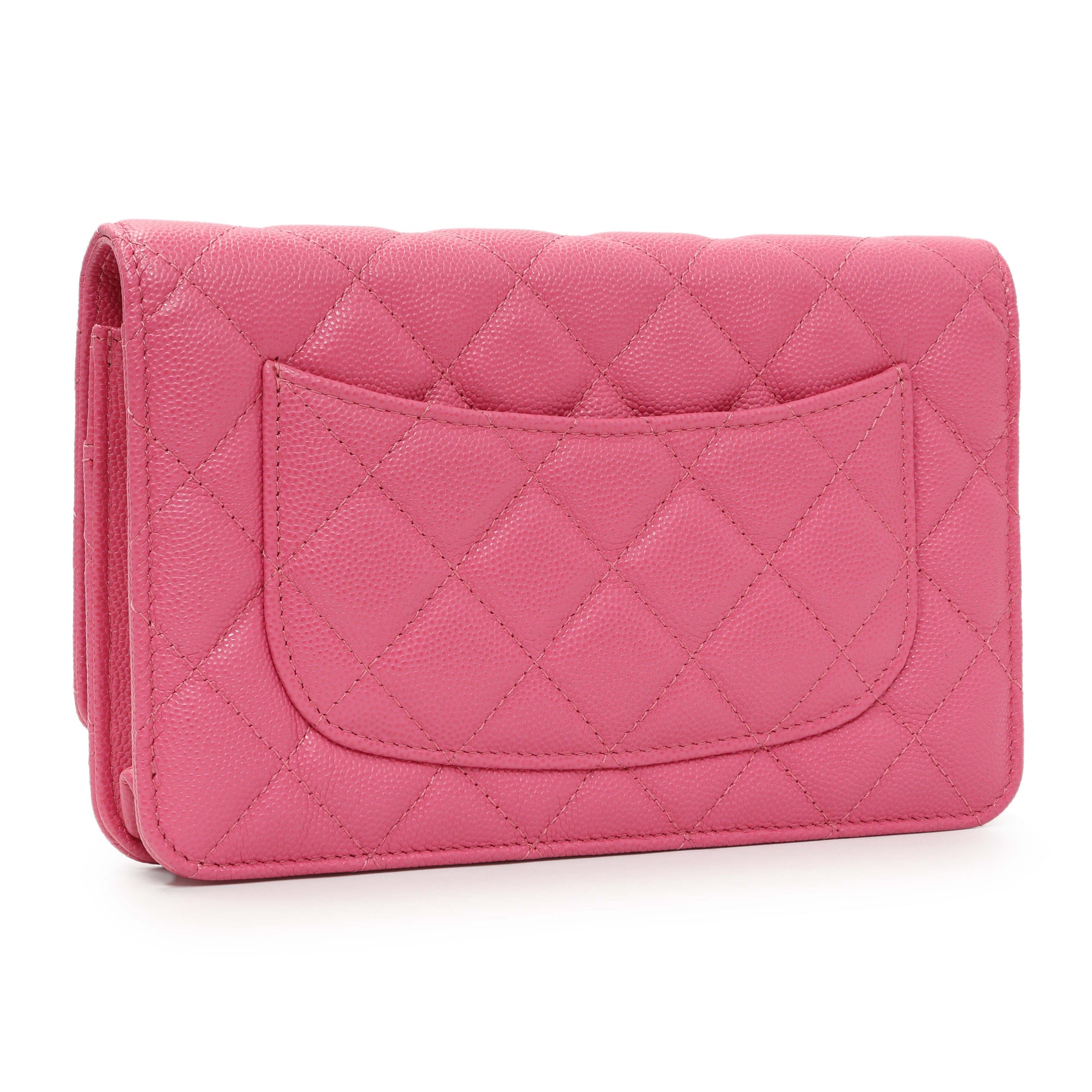 Exclusive Chanel Pink Caviar Wallet on Chain — Side View