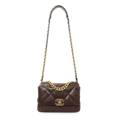 Exclusive Chanel Burgundy Quilted Goatskin Medium Chanel 19 Flap — Front View
