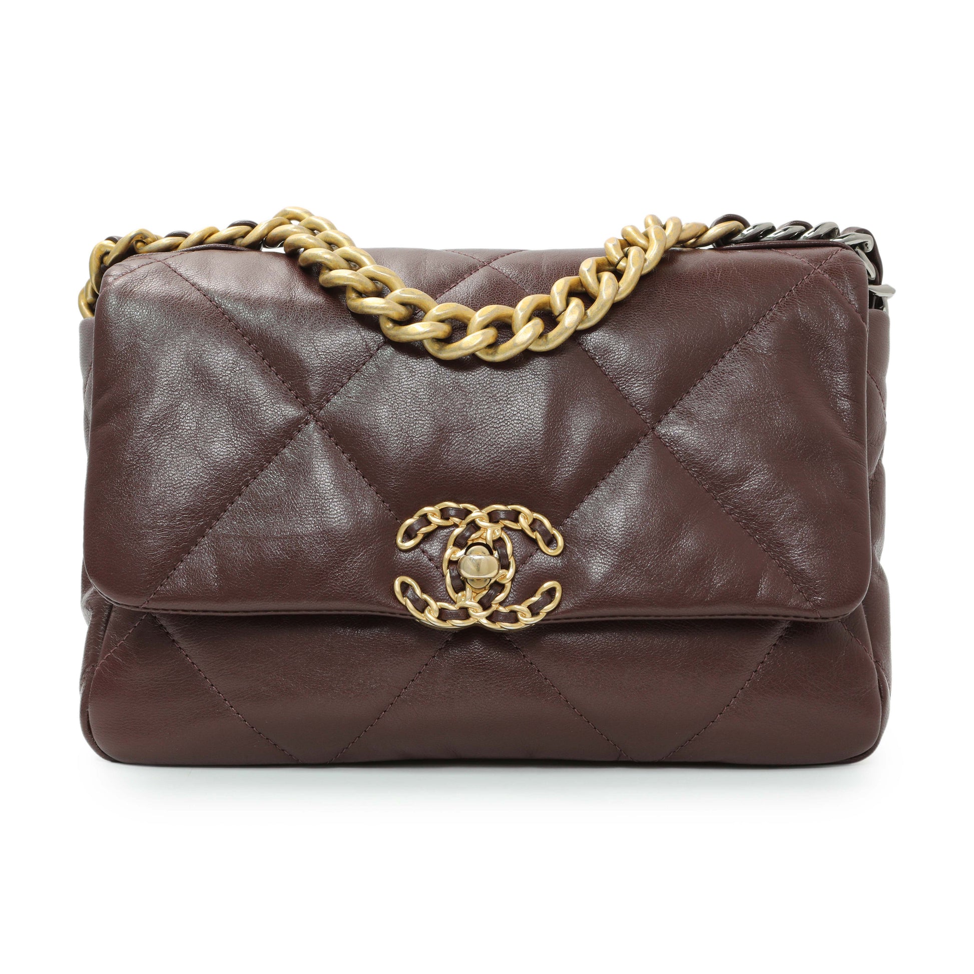 Exclusive Chanel Burgundy Quilted Goatskin Medium Chanel 19 Flap — Side View