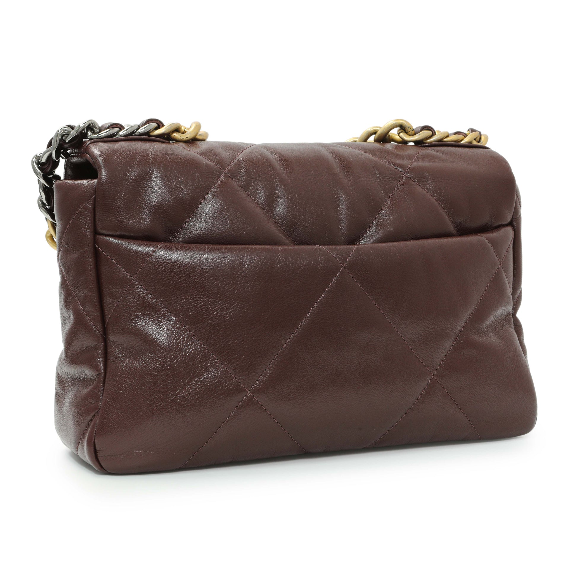 Exclusive Chanel Burgundy Quilted Goatskin Medium Chanel 19 Flap — Back View